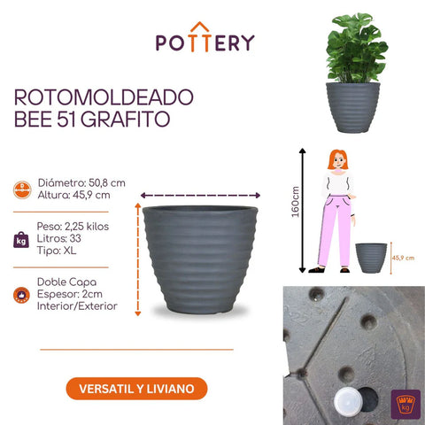 Macetero Grande Colmena 51 CM Grafito