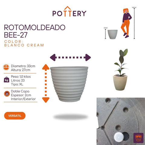 Macetero Grande Colmena 27 CM Crema