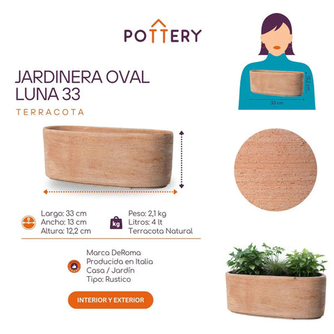 Jardinera Luna 33cm Ovalada Terracota