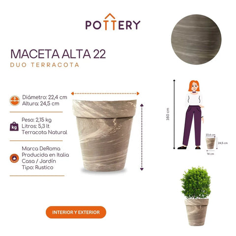 Macetero Alto Duo Grafito 22 CM