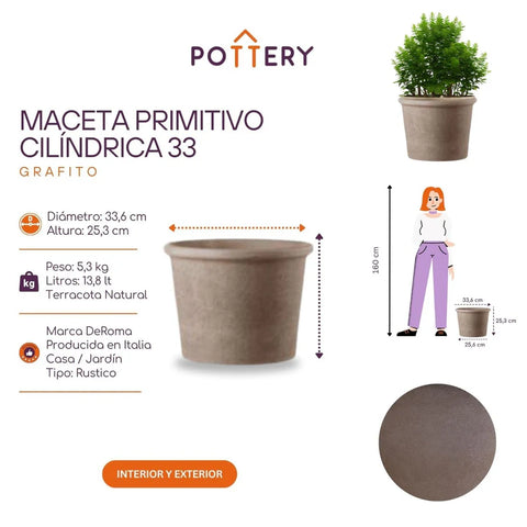 Macetero Primitivo Cilíndrico Grafito