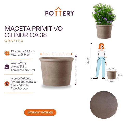 Macetero Primitivo Cilíndrico Grafito