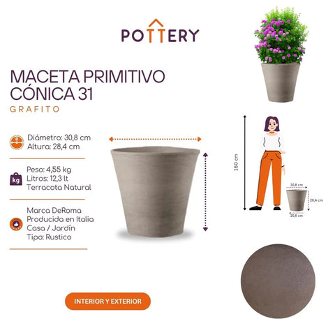 Macetero Primitivo Cónico Grafito