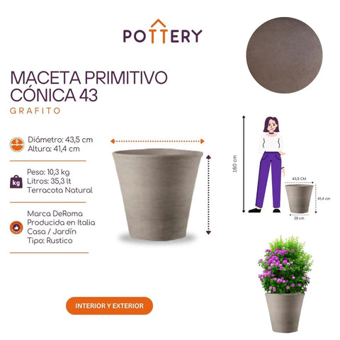 Macetero Primitivo Cónico Grafito