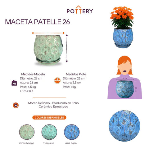 Macetero Patelle 26 CM con Plato